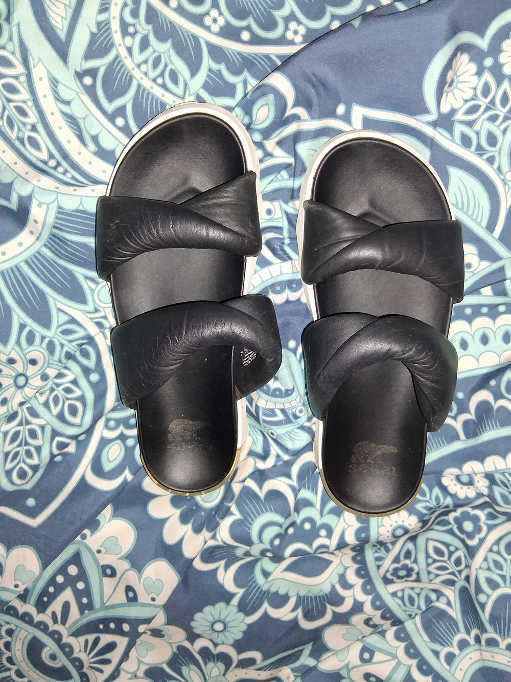 Sorel Black Dual-Strap Knotted Slide Sandals